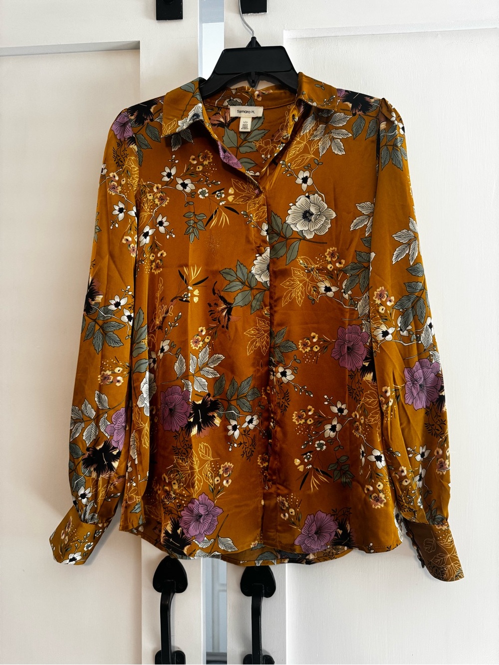 Floral Button-Down Blouse in Mustard with Long Sleeves